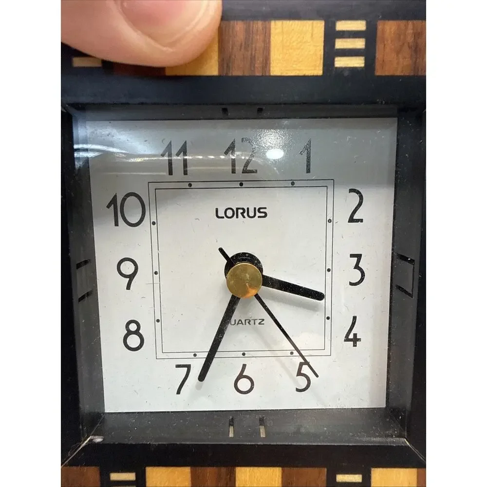 Vintage Lorus Quartz Wall Clock LHG001BCC Wood Look Square Decor Working *